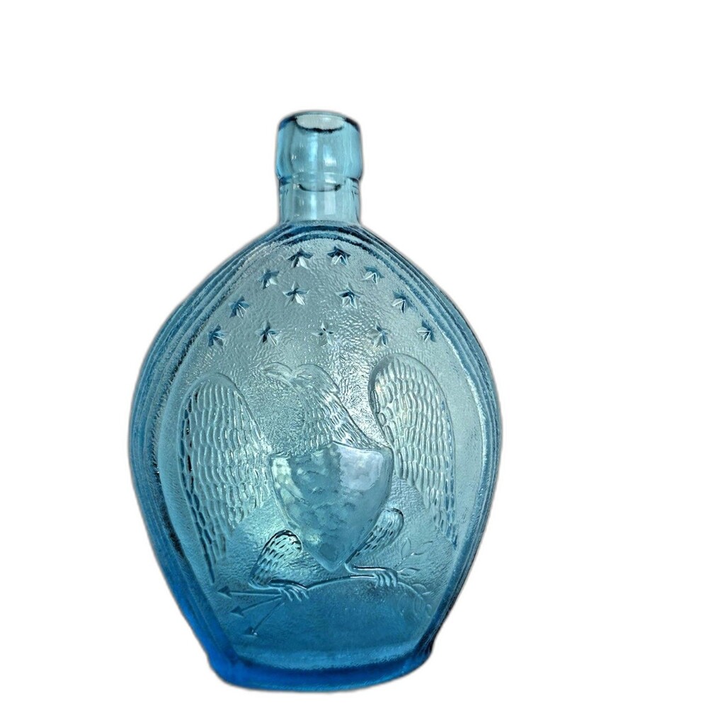 Vintage Empire Glass Works Blue Bottle American Eagle & Grapes Collectible 7.75"